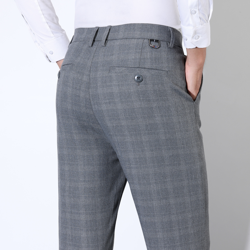 Men'S Grooming Daily - Cotton Plaid Striped Classic Suit Pants