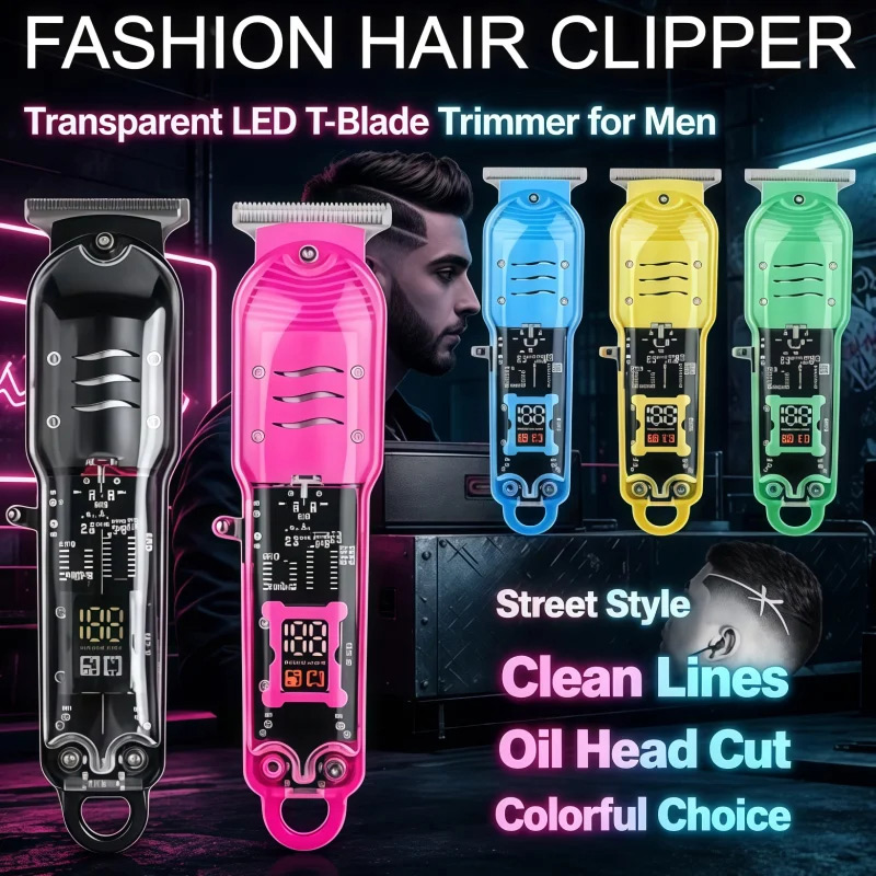 Men'S Grooming Electric Trimmer - Transparent Electric Hair Clipper LCD Digital