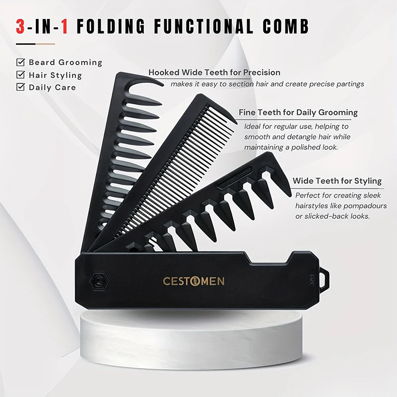 3-in-1 Folding Beard Comb for  - Men Grooming Hygiene recension och pris